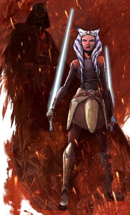 Discover a captivating handmade oil painting on canvas showcasing Ahsoka Tano bravely confronting Darth Vader. This artistic masterpiece brings the iconic Star Wars duo to life, capturing their intense encounter with stunning detail and vivid colors. Immerse yourself in the epic clash of light and dark as Ahsoka Tano stands resolute in the face of the Sith Lord. Own a unique piece of art that embodies the power and emotion of this legendary Star Wars moment. Order now to bring the Force into your living space with this one-of-a-kind painting.