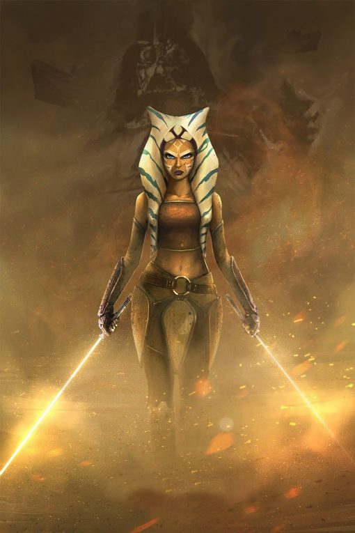 Experience the riveting conflict in a handmade oil painting on canvas, depicting Ahsoka Tano wielding her dual lightsabers amidst a smoky atmosphere with Darth Vader looming behind. This meticulously crafted artwork captures the intensity of their confrontation, evoking a sense of drama and power. Perfect for Star Wars enthusiasts and collectors, this masterpiece embodies the emotional depth of their encounter, serving as a captivating centerpiece that tells a compelling narrative. Immerse yourself in the gripping portrayal of Ahsoka facing Darth Vader within a smoky ambiance, adding an electrifying and emotional dimension to your collection.