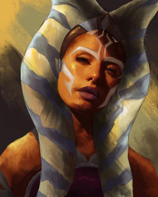 Embrace an exclusive oil painting on canvas for sale, capturing the stunning beauty of Ahsoka Tano's face in a captivating portrait. This enchanting artwork beautifully portrays the allure of the iconic Star Wars character. Ideal for sci-fi enthusiasts and art collectors, this depiction of Ahsoka Tano's beautiful face adds grace and elegance to any space, offering a collectible and remarkable artistic piece for sale.