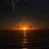 Beautiful landscape sunset of TIE fighters and Death Star