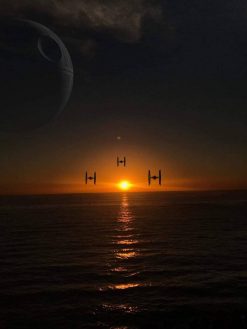 Beautiful landscape sunset of TIE fighters and Death Star