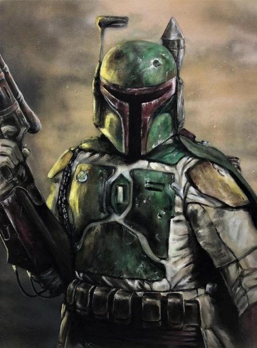 Step into the Star Wars universe with our exclusive oil painting on canvas, featuring a captivating portrait of Boba Fett adorned in his legendary hunter armor. Meticulously handcrafted, every brushstroke captures the essence of this enigmatic figure, from the dents on his helmet to the intricacies of his armor. Elevate your living space with the indomitable presence of Boba Fett, showcasing his enduring legacy as a renowned bounty hunter and a symbol of the Star Wars saga.