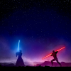 Experience the fierce duel between Obi Wan Kenobi and Darth Maul, captured in a handmade oil painting on canvas. The art vividly portrays the clash under Tatooine's night sky, with meticulous attention to detail. The skillful brushwork breathes life into the iconic characters, making it a perfect addition for any Star Wars enthusiast's collection.