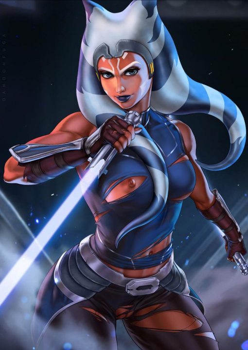 Explore a captivating hand-painted oil canvas showcasing Ahsoka Tano wielding her iconic dual lightsabers from the Clone Wars cartoon. This meticulously crafted artwork captures Ahsoka's strength and grace. Own a unique piece that pays homage to this beloved Star Wars character, perfect for fans and collectors. Bring the spirit of adventure and heroism into your space with this exclusive Ahsoka Tano artwork.