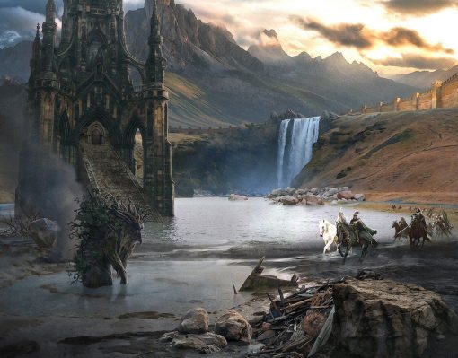 Transport yourself to the enchanting world of Middle-earth with a captivating handmade oil painting on canvas, portraying the iconic trio of Treebeard, Gandalf, and Saruman in the majestic landscape of Isengard. This unique artwork vividly captures the essence of The Lord of the Rings, perfect for devoted fans. Crafted with meticulous detail and vibrant colors, this high-quality painting becomes a cherished addition to any collection, offering a captivating centerpiece for enthusiasts of Tolkien's legendary saga.