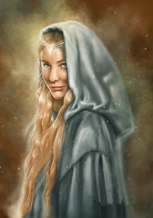 Elevate your space with the ethereal beauty of Middle-earth through a captivating handmade oil painting on canvas, featuring a stunning portrait of Galadriel. This unique artwork skillfully captures the essence of The Lord of the Rings, perfect for devoted fans. Crafted with meticulous detail and vibrant colors, this high-quality painting becomes a cherished addition to any collection, offering a captivating centerpiece that brings the magic of Tolkien's legendary saga to life.