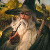 Indulge in the charm of Middle-earth with a captivating handmade oil painting on canvas, portraying Gandalf leisurely smoking Old Toby with his pipe amidst the serene landscapes of the Shire. This unique artwork beautifully captures the essence of The Lord of the Rings, perfect for devoted fans. Crafted with meticulous detail and warm colors, this high-quality painting becomes a cherished addition to any collection, offering a delightful centerpiece for enthusiasts of Tolkien's timeless saga.