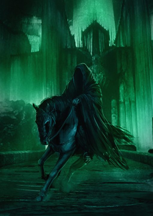 Nazgul on horse in front of Minas Morgul