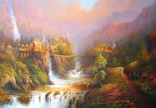 Immerse yourself in the enchanting world of Rivendell with our exquisite handmade oil painting on canvas. This captivating artwork beautifully captures the serene and picturesque landscape from The Lord of the Rings. Crafted with meticulous detail and vibrant colors, this high-quality painting becomes a centerpiece in any collection, offering a visually stunning portrayal that brings the magical essence of Rivendell's landscape to your space. Elevate your décor with this timeless depiction of Rivendell's tranquility, available for art enthusiasts and Tolkien fans alike.