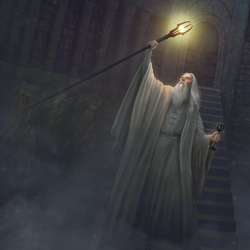 Saruman the White with staff portrait 1