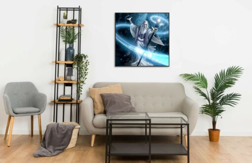 Saruman the White with staff portrait 2 Wall Frame