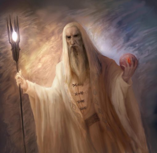 Saruman with staff and Palantir portrait 1