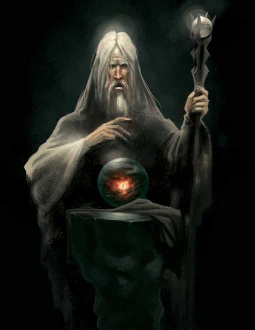 Saruman with staff and Palantir portrait 2