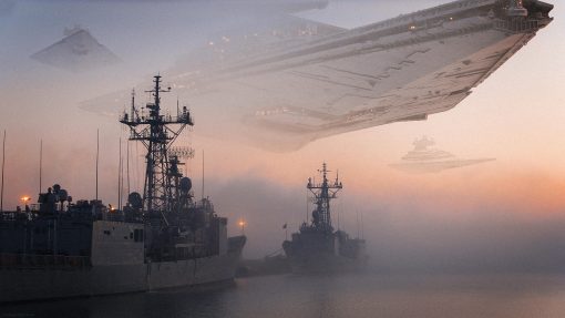 Star Destroyer above Navy boats
