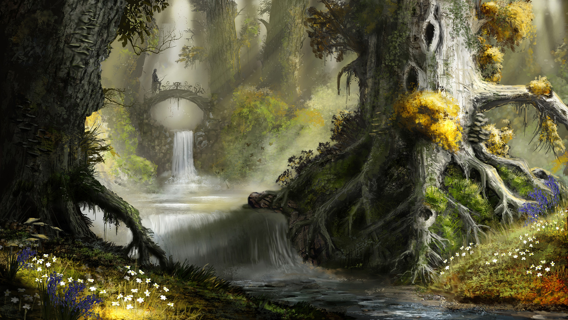 Lothlorien Elven forest landscape 23 - Handmade oil painting on canvas on  demand