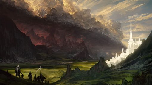 Capture the epic contrast of Middle-earth with a handmade oil painting on canvas, featuring the stunning landscape showcasing Minas Tirith standing tall against the ominous backdrop of the Mordor mountain. This meticulously crafted artwork depicts the majestic beauty of Minas Tirith harmonizing with the foreboding presence of the distant Mordor, evoking a sense of epic grandeur and stark contrast. Ideal for collectors and enthusiasts of Middle-earth, this masterpiece portrays the iconic cityscape juxtaposed with the ominous mountain, becoming a captivating centerpiece that embodies the striking essence of Tolkien's world. Explore the mesmerizing portrayal of Minas Tirith and the looming Mordor mountain, adding an evocative and compelling narrative to your collection, inspired by the unforgettable landscapes of The Lord of the Rings.