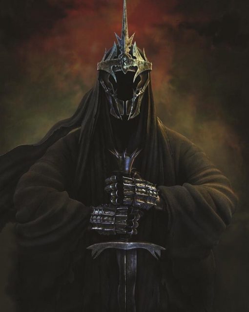 Nazgul helmet, cosplay and sword portrait