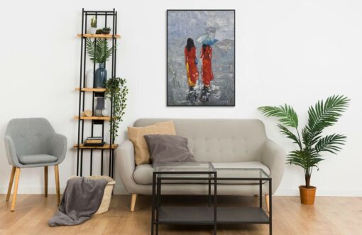 Vietnamese ladies in Traditional red dresses wall frame