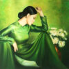 Beautiful green ao dai Vietnamese lady