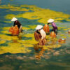 Evoke the spirit of Vietnam with a handmade oil painting portraying Vietnamese ladies gracefully at work on a serene lake. Each brushstroke captures their elegance and cultural significance, enhancing the canvas with vibrant colors and delicate details. Immerse yourself in the beauty of this traditional scene, transporting you to the heart of Vietnamese life and artistry. Own a piece of this captivating artwork, bringing the essence of Vietnamese heritage into your space. Experience the harmony of culture and art in this mesmerizing Vietnamese-inspired oil painting.