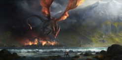 Capture the momentous fury of Middle-earth with our handmade oil painting on canvas, illustrating the menacing Smaug on his fateful flight to decimate Lake-town. This limited edition artwork brings to life the iconic scene from J.R.R. Tolkien's masterpiece, appealing to fantasy and art enthusiasts alike. Own this unique portrayal, immersing yourself in the intensity and impending chaos of Smaug's approach in a captivating canvas masterpiece. Order now to infuse your space with the magic and terror of The Hobbit, preserving the dread and grandeur of this unforgettable moment.