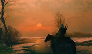 Explore a breathtaking handmade oil painting on canvas capturing a stunning sunset landscape with Geralt of Rivia gracefully mounted on his horse, Hamlet. Meticulously crafted, this artwork vividly portrays Geralt amidst the picturesque backdrop of a mesmerizing sunset. Ideal for fans of fantasy art and The Witcher series, this unique piece infuses elegance and charm into any space, inviting you into Geralt's world. Delve into this evocative portrayal, where Geralt and his loyal steed stand against the backdrop of a radiant sunset, creating a captivating scene within this mesmerizing artwork.