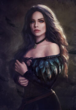 Discover an enchanting handmade oil painting on canvas portraying Yennefer of Vengerberg standing gracefully in a captivating pose. This meticulously crafted artwork captures Yennefer's elegance and charm in intricate detail. Perfect for Witcher enthusiasts, this masterpiece offers a mesmerizing portrayal of Yennefer, adding sophistication to any collection. Immerse yourself in this captivating depiction, showcasing Yennefer's poised demeanor and allure, creating a timeless and evocative artistic centerpiece.