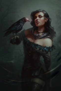 Explore an exquisite handmade oil painting on canvas presenting Yennefer of Vengerberg in a captivating portrait, accompanied by a crow perched gracefully on her arm. This meticulously crafted artwork captures Yennefer's enigmatic presence alongside the symbolic crow. Perfect for Witcher aficionados, this masterpiece showcases Yennefer in a compelling stance, adding an intriguing element to any collection. Immerse yourself in this enchanting portrayal, as Yennefer stands confidently with the crow, evoking a blend of mystery and elegance in a captivating artistic rendition.