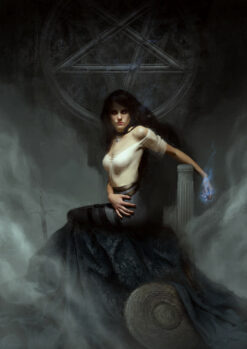 Explore a mesmerizing handmade oil painting on canvas showcasing Yennefer of Vengerberg in a sensual pose, set against a magical backdrop with a dark atmosphere. This meticulously crafted artwork captures Yennefer's enigmatic allure amidst mystical symbols. Perfect for Witcher enthusiasts, this masterpiece presents Yennefer in a captivating stance, creating an intriguing addition to any collection. Immerse yourself in this bewitching portrayal, as Yennefer stands confidently before magical signs, evoking an aura of mystery and allure in a stunning artistic representation.