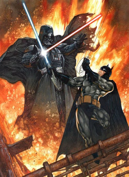 Embark on an epic visual journey with our unique, handcrafted oil painting showcasing the legendary duel between Darth Vader and Batman. This captivating artwork brilliantly captures the clash of their iconic worlds—Vader's Sith dominion and Batman's quest for justice. Meticulous brushstrokes and vibrant oil hues breathe life into this dynamic encounter. Perfect for fans of both Star Wars and DC Comics, this piece brings the mystical force and superhero mystique to your space, leaving a lasting impression on any art enthusiast.