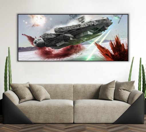 Immerse yourself in the Star Wars saga with our Handmade Millennium Falcon Oil Painting on Canvas! Marvel at the craftsmanship that brings the Millennium Falcon to life, captured in every stroke of this exquisite oil artwork. Own a part of cinematic history and let the Falcon's essence adorn your space, evoking the thrill of intergalactic adventure. Acquire this iconic piece and let the force be with your artistic endeavors!