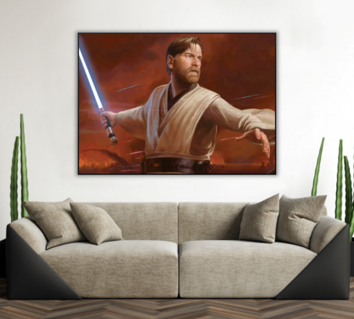 Discover the timeless elegance of Star Wars through this exquisite handmade oil painting on canvas, showcasing a captivating portrait of Obi-Wan Kenobi. The artist's skillful brushstrokes bring out the wisdom and strength in the eyes of this iconic Jedi Master. With intricate detailing and rich hues, this painting embodies the essence of a beloved character. Own a unique piece of the Star Wars saga and let the wisdom of Obi-Wan Kenobi grace your space with this stunning artwork.