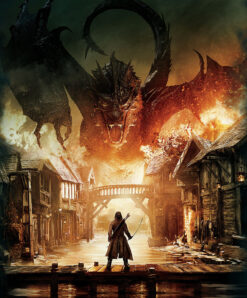 Experience the drama of Middle-earth with our handcrafted oil painting on canvas, showcasing the awe-inspiring Smaug towering over Lake-town, facing the heroic Bard. This limited edition artwork captures the intense encounter from J.R.R. Tolkien's masterpiece, perfect for Tolkien enthusiasts. Own this unique portrayal, immortalizing the clash of wills in a stunning canvas masterpiece. Order now to bring the magic of The Hobbit into your living space and let the battle of Lake-town come to life in your home.