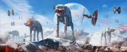 Delight in a handcrafted oil painting on canvas, showcasing the formidable AT-AT from Star Wars Empire set against the wintry backdrop of Hoth. The artist's deft strokes vividly portray this iconic sci-fi war machine, immersing you in the battle on the icy planet. With an impressive blend of artistry and fandom, this painting is a tribute to the Star Wars universe. Own a unique slice of the galaxy with this captivating representation of the Empire's might in a frigid world.