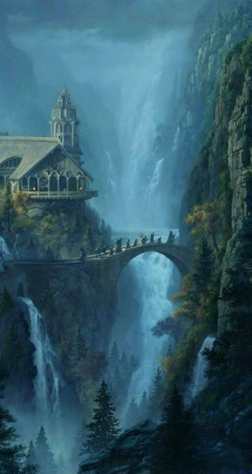 Capture the iconic moment of The Fellowship of the Ring crossing Rivendell's bridge with a stunning handmade oil painting on canvas. This artwork skillfully portrays the beloved scene from The Lord of the Rings, featuring the fellowship's journey. Crafted with meticulous detail and vibrant colors, this high-quality painting becomes a prized addition to any collection, offering a visually captivating portrayal that immortalizes the fellowship's crossing of Rivendell's picturesque bridge.