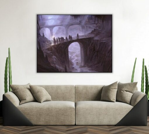 The Fellowship of the Ring crossing a bridge in Moria