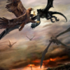 Tolkien eagles versus nazguls on fellbeasts at Mordor Gorgoroth