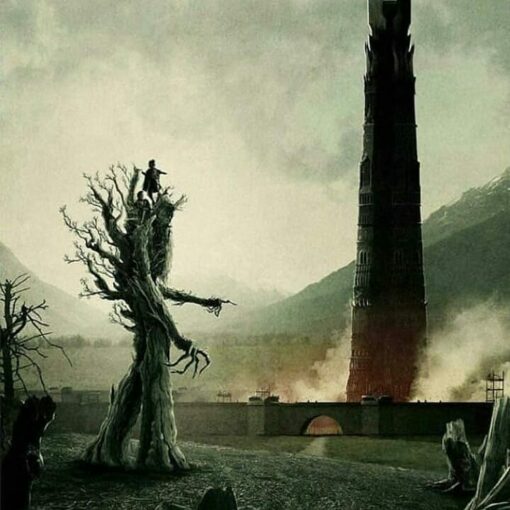 Treebeard with Hobbits at Ortank Isenguard