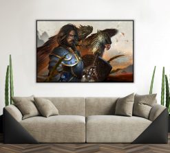 Behold a stunning handmade oil painting on canvas, featuring Anduin Lothar and his noble griffin from World of Warcraft. The artistry in this piece beautifully captures the iconic 