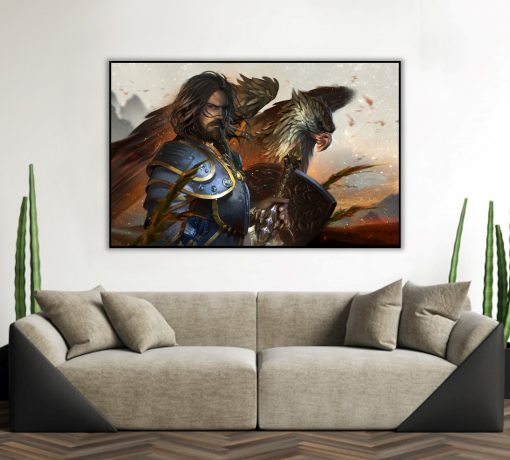 Behold a stunning handmade oil painting on canvas, featuring Anduin Lothar and his noble griffin from World of Warcraft. The artistry in this piece beautifully captures the iconic "Lion of Stormwind" alongside his trusted companion. A must-have for fans and art enthusiasts, this portrait embodies the spirit of adventure and courage. Immerse yourself in the vibrant world of Azeroth through this exceptional masterpiece. Possess a work of art that symbolizes heroism and companionship. Secure your order now to let Anduin Lothar and his griffon grace your space with their timeless presence.