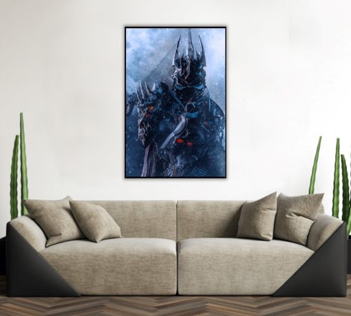 Behold an awe-inspiring handmade oil painting on canvas, presenting the menacing visage of Arthas, the Lich King from World of Warcraft. Each brushstroke masterfully conveys the malevolent aura and icy dread of this iconic figure. A must-have for fans and art enthusiasts, this portrait encapsulates the ominous legacy of Arthas, the fallen prince turned ruler of the undead. Immerse yourself in the haunting narrative of Azeroth through this unique masterpiece. Possess a work of art that symbolizes power, darkness, and the relentless pursuit of dominion. Order now to let Arthas, the Lich King, cast his dark presence over your space, leaving an indelible mark of frozen majesty.