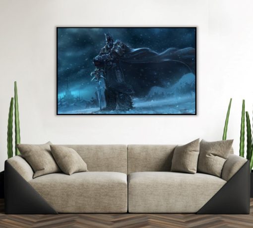 Unveil the captivating world of Azeroth through a meticulously crafted oil painting on canvas, featuring the formidable Arthas, the Lich King, wielding the legendary Frostmourne from World of Warcraft. Every stroke vividly portrays the darkness and malevolence surrounding this iconic character. A must-have for fans and art enthusiasts, this portrait embodies the chilling legacy of Arthas and the cursed blade that sealed his fate. Immerse yourself in the haunting tale of Azeroth through this unique masterpiece. Possess a work of art that symbolizes power, darkness, and the relentless pursuit of dominion. Order now to have Arthas and Frostmourne dominate your space with their formidable presence.
