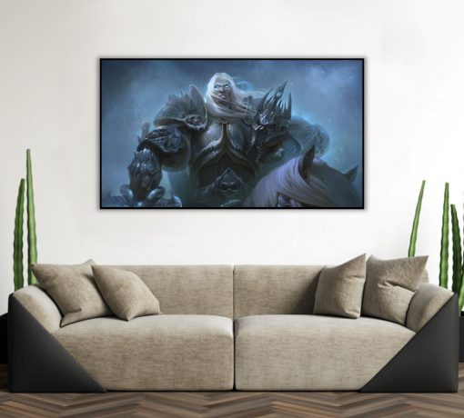 Embark on an artistic journey with a mesmerizing handmade oil painting on canvas, featuring Arthas the Lich King in a compelling portrait, delicately cradling his formidable helmet. Marvel at the artist's precise brushwork, breathing life into this iconic character. Elevate your space with this unique masterpiece, where artistic brilliance merges with the dark fantasy realm of Arthas. Immerse yourself in the Warcraft universe through this captivating canvas, tailored for enthusiasts and fantasy art aficionados. Discover the menacing yet captivating portrayal of Arthas in this beautifully crafted piece, perfect for those who appreciate artistry and the intrigue of gaming aesthetics.