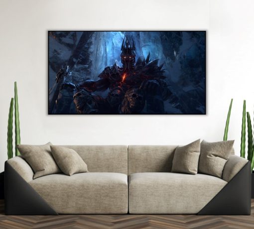 Delve into a mesmerizing handmade oil painting on canvas, featuring the legendary Arthas the Lich King seated upon his imposing throne. Marvel at the artist's meticulous brushwork, capturing the brooding essence of this iconic Warcraft character. Elevate your space with this unique masterpiece, where artistic brilliance seamlessly meets the dark and mystical realm of Arthas. Immerse yourself in the Warcraft saga through this captivating canvas, designed for enthusiasts and fantasy art connoisseurs. Discover the commanding yet intriguing portrayal of Arthas in this beautifully crafted piece, perfect for those who appreciate the fusion of artistry and gaming aesthetics.