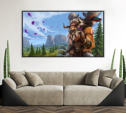 Explore a captivating oil painting on canvas, featuring Baine Bloodhoof against a stunning landscape. Marvel at the artist's brushwork, blending artistry with a mesmerizing backdrop. Immerse yourself in Warcraft lore through this captivating canvas, ideal for fantasy art enthusiasts. Discover the evocative portrayal of Baine Bloodhoof in this beautifully crafted piece.