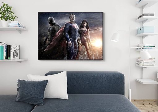 Embrace the power of the superhero trinity with a mesmerizing handmade oil painting on canvas, featuring Batman, Superman, and Wonder Woman in a magnificent portrait. This remarkable artwork beautifully captures the strength and unity of these legendary figures in intricate detail. Immerse yourself in the rich, vibrant colors that enhance their heroic essence. A must-have for comic fans and collectors, this painting commemorates the might and beauty of this iconic trio in a striking masterpiece.