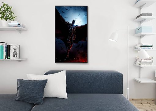 Experience the essence of Batman in motion with a hand-painted oil canvas. Witness Batman's dynamic jump depicted through meticulous brushstrokes and vivid colors. Elevate your decor with this captivating artwork, embodying the Dark Knight's energy and strength. Own a piece of art that encapsulates Batman's iconic heroism, handcrafted with dedication and creativity.