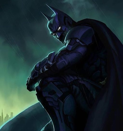 Immerse in the mystique of a handcrafted oil canvas, portraying Batman in vigilant repose amid the night. Witness the intensity in Batman's gaze as he watches over, a striking artistic rendition. Elevate your space with this captivating artwork, capturing the essence of Gotham's iconic protector. Own a piece that embodies Batman's watchful spirit, perfect for fans and art aficionados alike.