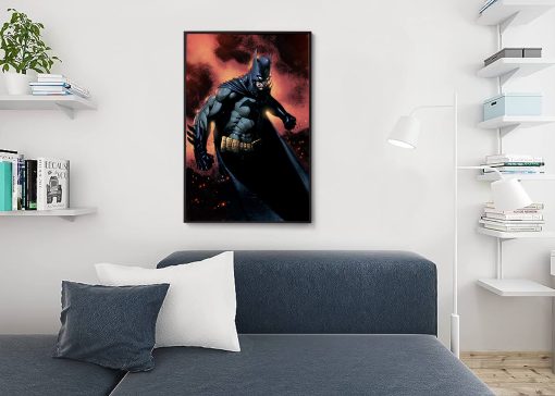 Explore the enigmatic world of Gotham with a mesmerizing handmade oil painting on canvas, showcasing the legendary Batman, known as the Dark Knight. This remarkable artwork beautifully captures the enigmatic vigilante in exquisite detail, reflecting his unwavering commitment to justice. Immerse yourself in the rich, brooding colors that bring out Batman's iconic essence. A must-have for comic fans and collectors, this painting commemorates the enduring legacy of the Caped Crusader in a striking masterpiece.