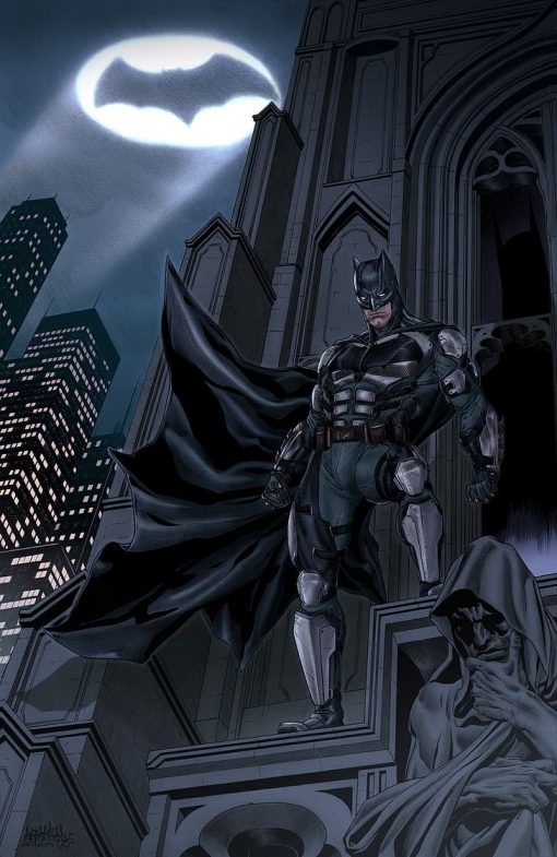 Behold this meticulously crafted oil painting, capturing Batman on a church spire against a moonlit backdrop adorned with the iconic Bat Signal. The artistry evokes an aura of mystery and power, showcasing the Dark Knight in all his glory. Immerse yourself in the captivating imagery, alive with vibrant colors and meticulous detail. This masterpiece is a must-have for art collectors and Batman enthusiasts, bringing Gotham's vigilante to life in a mesmerizing display of talent.